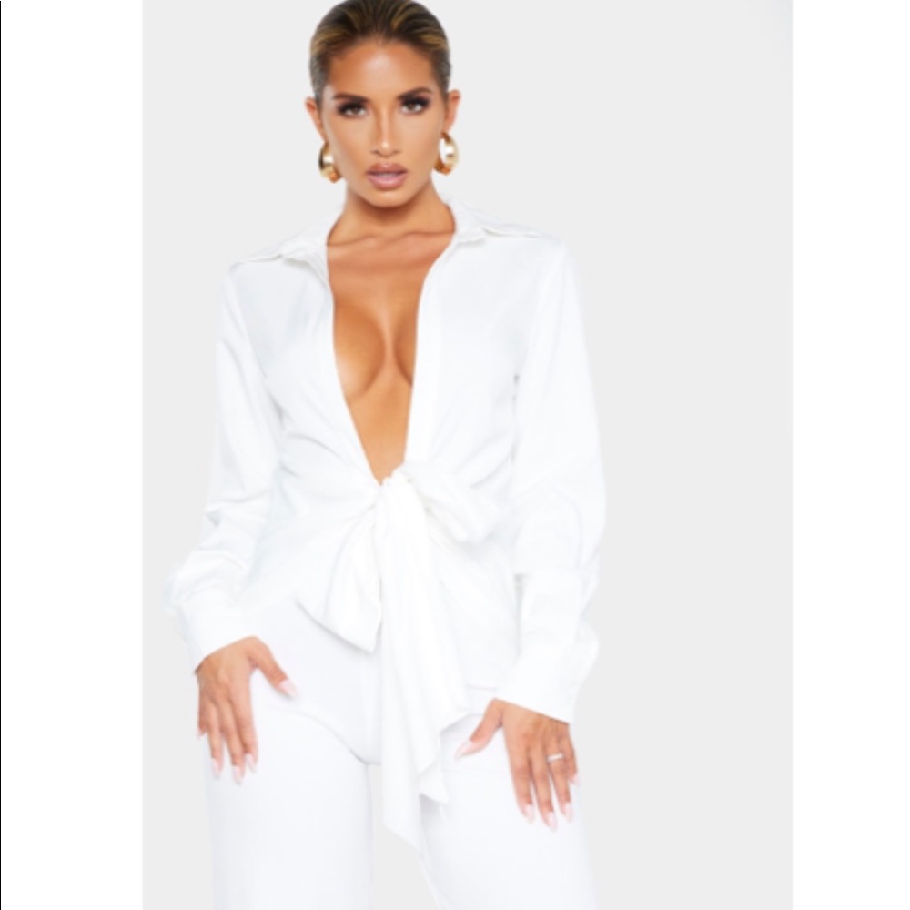 White Woven Tie Front Shirt